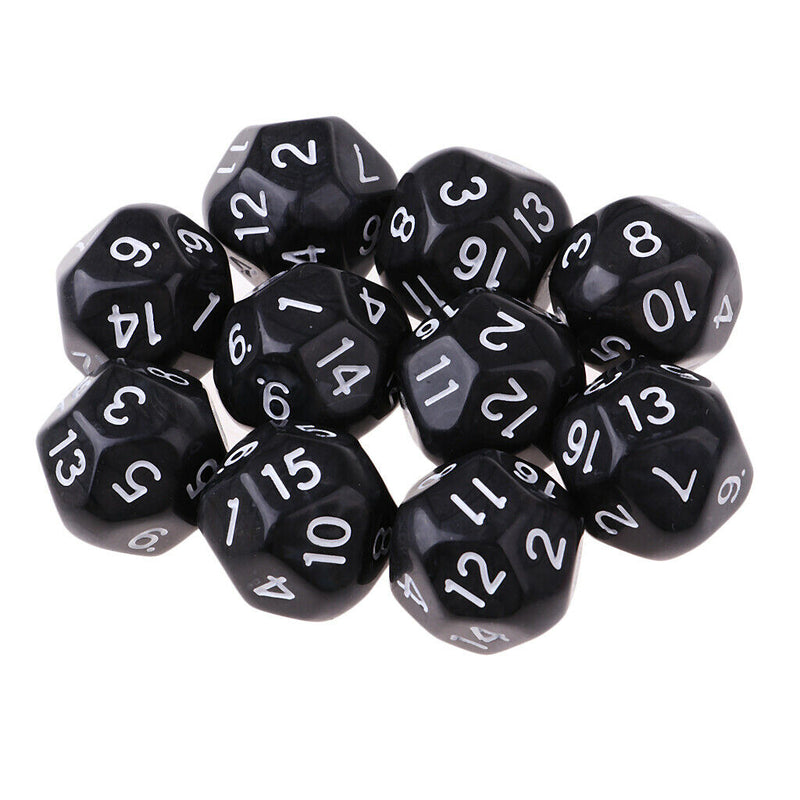 10pcs 16 Sided D16 14mm Acrylic Opaque Dice for Role Playing Game RPG Black