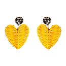Summer Rattan Knit Drop Earrings For Women Heart Pendant Handmade Bohemian