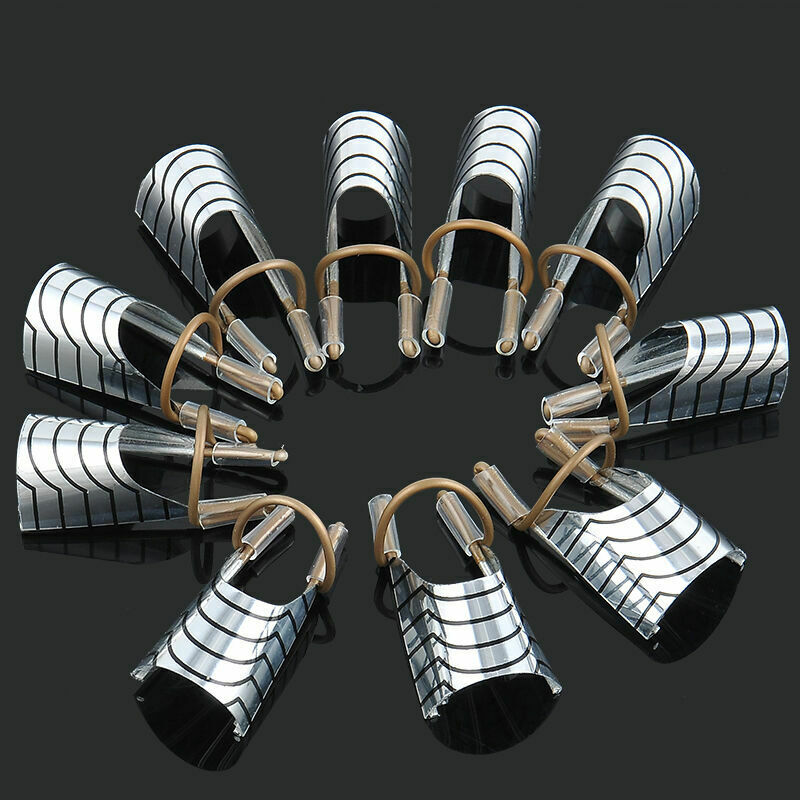10PC Metal Nail Tips Extension Guide Form UV Gel Acrylic Nail Art Tools Reusable
