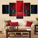 5 Panels Art Oil Paintings Canvas Print Wall Pictures Red Forrest 40/60/80cm