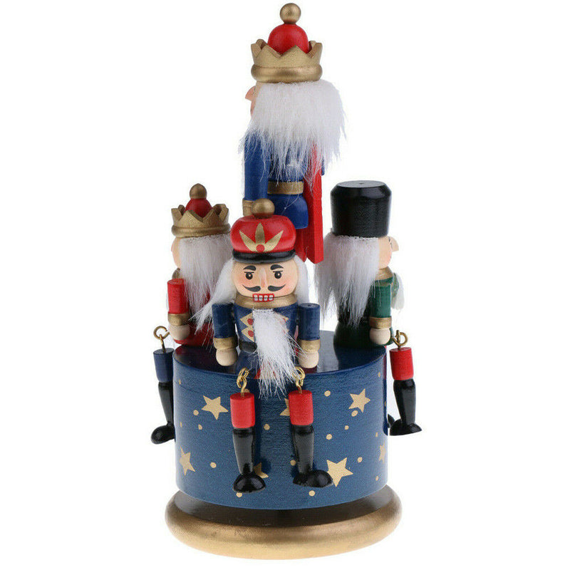 1* 20CM Wooden Nutcracker Music Box Handpainted 4 Soldier Christmas Decoration