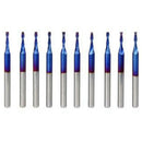 10Pcs 3.175Mm Shank Blue Coated Spiral Flat End Mills Two Flute Cnc Milling Z7M5