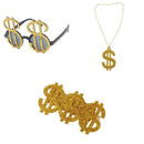 3x US Dollar Signs Glasses Ring Necklace Costume Big Daddy Pimp Fancy Dress