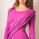 Women Solid Color Package Hip Pleated Bodycon Party Dress (Rose Red XL) A