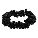 Women Pearls Beads Hair Band Rope Scrunchie Ponytail Holder (Black)