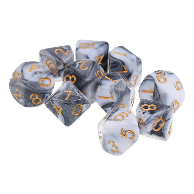 10pcs 10 Sided Dice D10 Polyhedral Dice for    DND MTG RPG High quality White