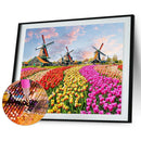 5D DIY Picture Kit Windmill Flower Field Full Round Drill Diamond Painting