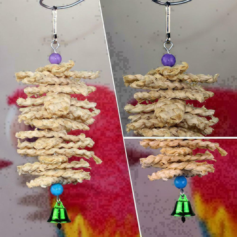 Parrot Bird Wooden Grass Chewing Bite Hanging Cage Bell Swing Climb Pet-Sup G0P0