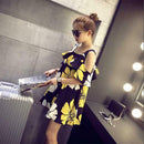 Fashion Floral Print Dress Women Summer Square Collar Ruffle Loose Dresses