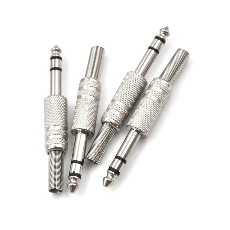 4Pcs 6.35Mm 1/4 Inch Stereo Solder End Heavy Duty Plug Metal Body With Strain ME