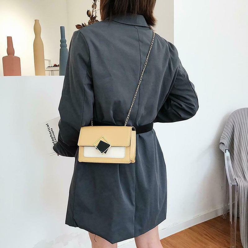Fashion Messenger Bag Women Leather Metal Buckle Shoulder Handbag (Yellow) A