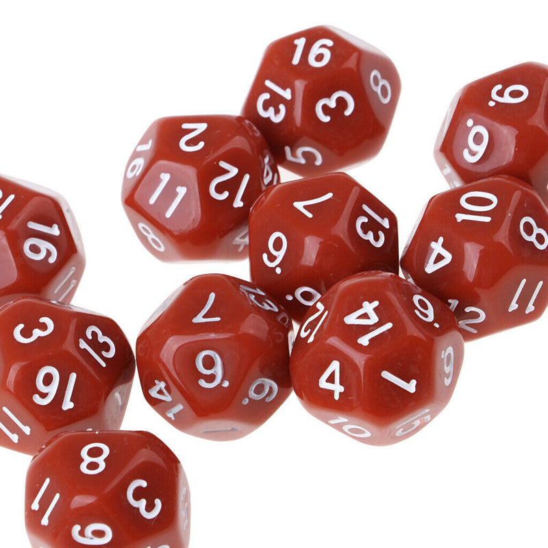 10pcs 16 Sided D16 14mm Acrylic Opaque Dice for Role Playing Game RPG Coffe