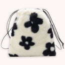 Women Plush Shoulder Crossbody Bag Mini Drawstring Clutch (Flower Printed)
