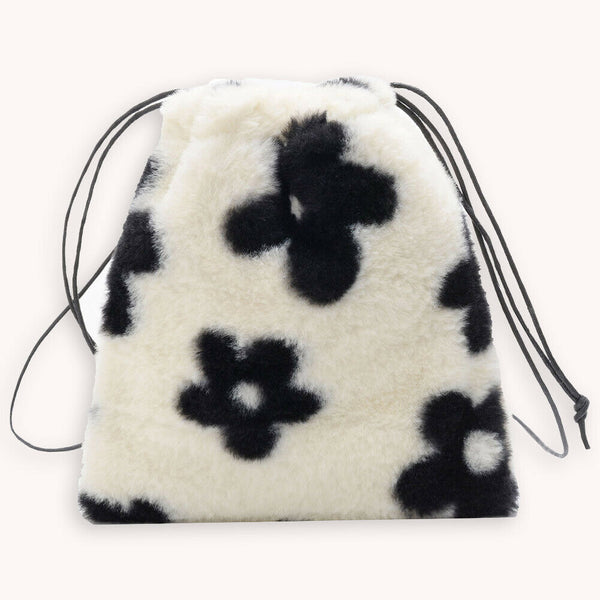 Women Plush Shoulder Crossbody Bag Mini Drawstring Clutch (Flower Printed)