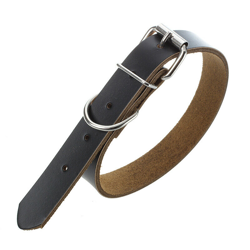 Adjustable Black Leather Collar for Dog - Size L