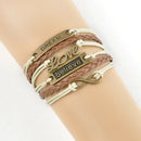 Cool Punk Infinity Believe Dream Leather Cute Charm Bracelet Bangle Bronze Hot