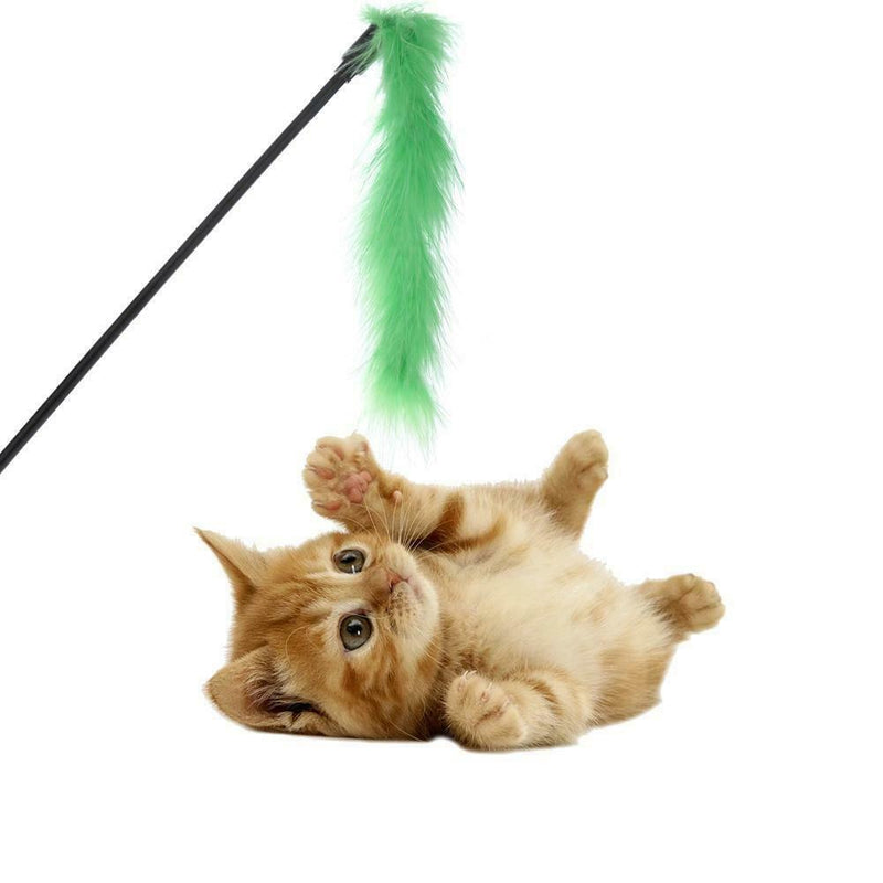 Pet Teaser Feathers Bell Stick Cats Catcher Interactive Wand Toys (Green)