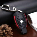 Real Leather Auto Key Case Chain for Mercedes Benz Car 3 Buttons Red thread