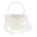 Beige Satin Flower Girls Basket Large  Bows Ribbons Wedding Supplies