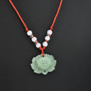 Handmade Natural Green Jade Lotus Pendant Necklace Fashion Lucky Charm