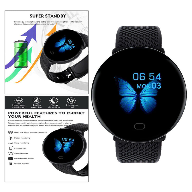 Smart Watch Fitness Tracker Heart Rate Monitor for Android iOS Black