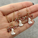 3pcs Christmas Elk Drop Earrings Crystal Pendant Necklace Women Jewelry Set A