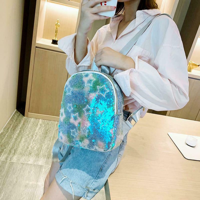 Sequins Women Travel Backpack Bling PU Leather Multicolor School Bag (3)