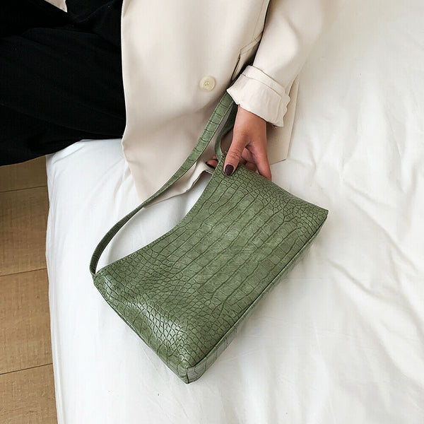 Alligator Pattern Women Shoulder Totes Bag Retro PU Clutch Handbag (Green)