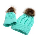 Mom Baby Kid Warm Raccoon Fur Bobble Beanie Cotton Knitted Parent-child Hat
