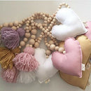 60cm Wooden Beaded White Heart Tassel Curtain Tie Rope Holdback Hanging Deco