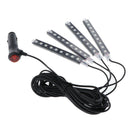 4pcs 9 LED Car Strobe RGB LED 4 Strip Light Decor Atmosphere Lamp Interior Light