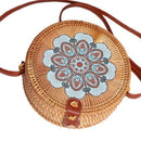 Printing Round Rattan Crossbody Bag,Straw Boho Bag For Women Purse Handmade