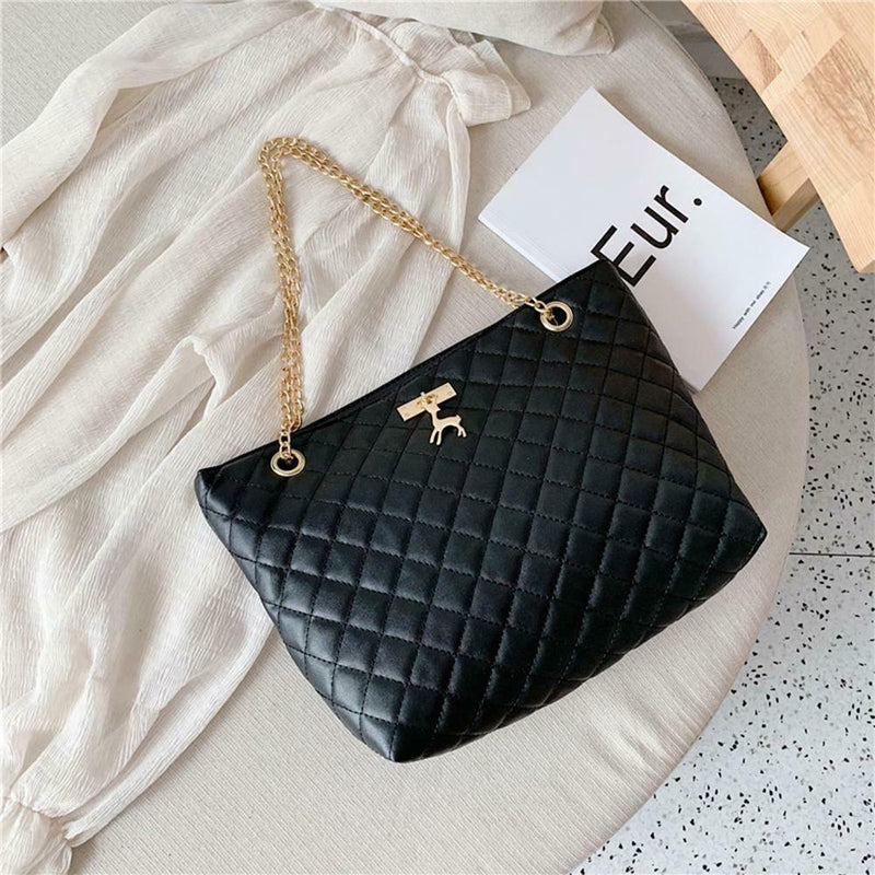 Fashion Leather Handbag Women Large Top-handle Bags Shopping Tote (Black) A
