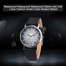 Waterproof Quartz Watch Women Rhinestone Flower Print Wristwatch (Black)