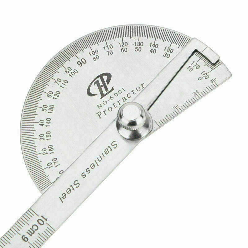 1*Student Steel Stainless Round Head Rotary Protractor Angle Rule Measuri N Z0I2