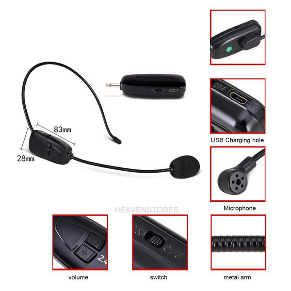 2.4 GHz Wireless Microphone Speech Headset Megaphone Radio Mic for Loudspeaker