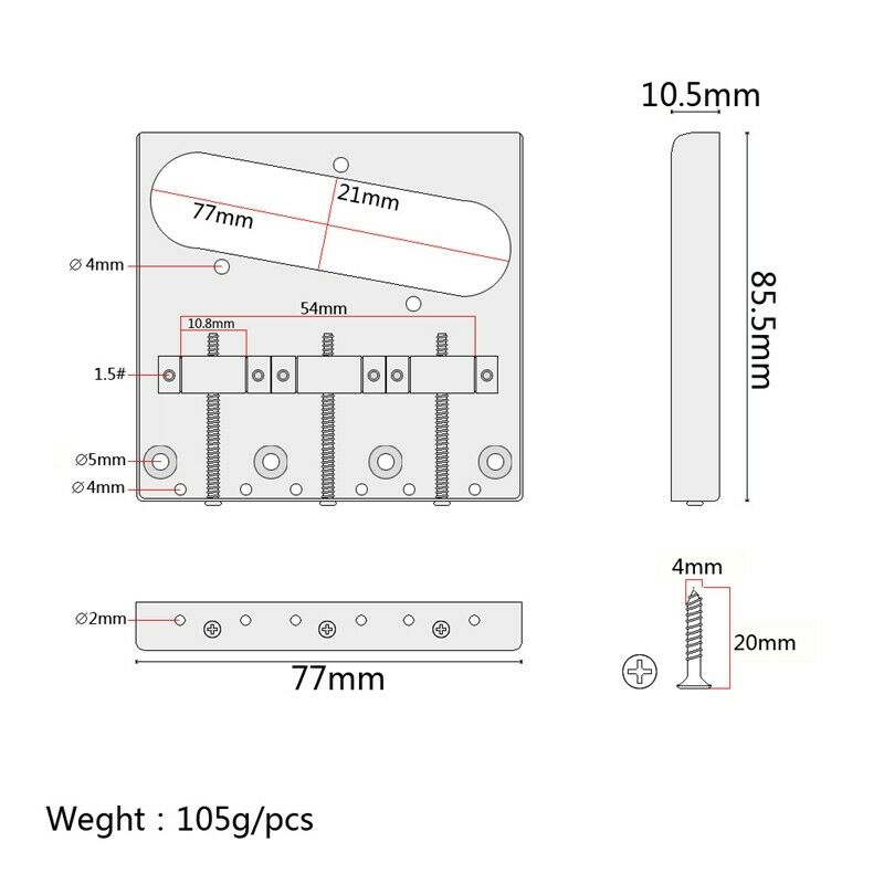 3 Tl Saddle Ashtray Saddle Bridge with Screws for Fender Telecaster Tele El