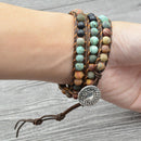 6MM Matte Stone Woven Multilayer Agate Leather Wrap Jewelry Bracelets