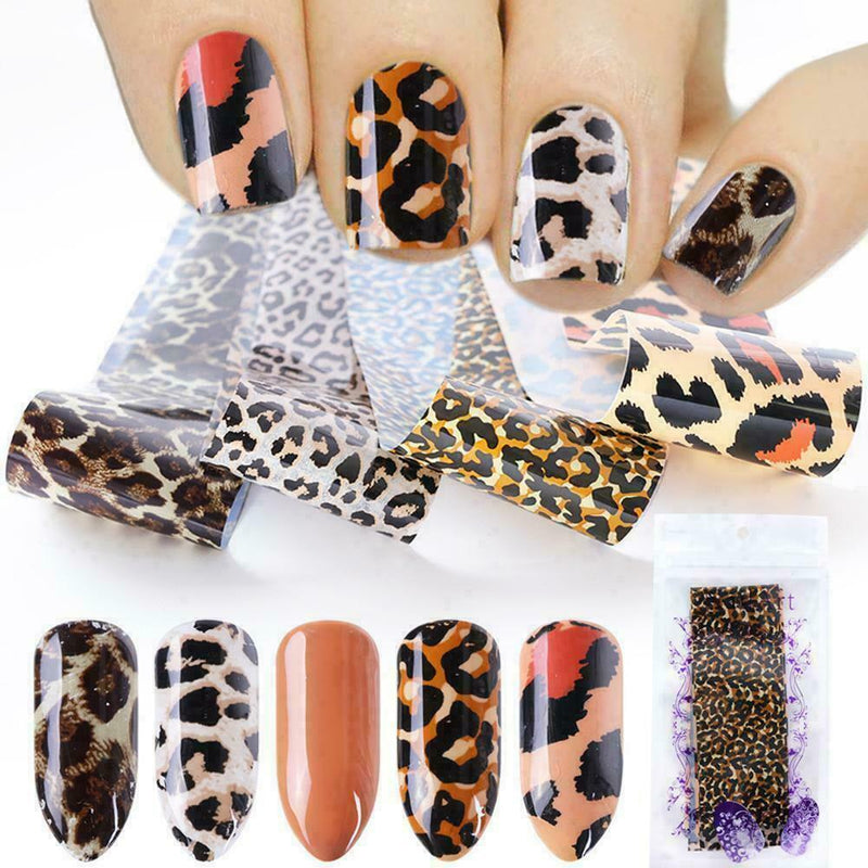 4pcs Leopard Print Nail Art Stickers Transfer Foil Decor Decals Accessories X6Z9