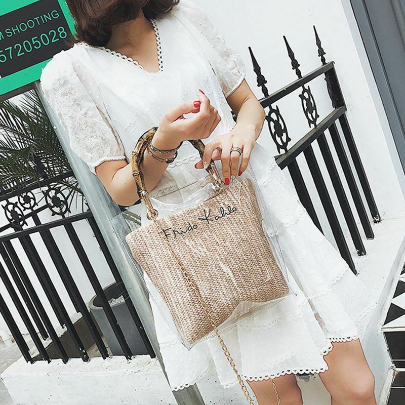 Summer Small Handbag Transparent Women Hand Bags Chain Straw Bag Lady Trave I1I6