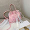 Flower Decor Drawstring Shoulder Bags Women Crossbody Tassel Bag (Pink)