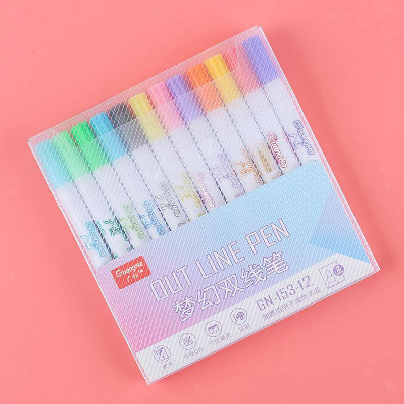 2 Sets 2.0mm Metallic Markers Glitter Writing Doodle Dazzle Pens 8/12 Colors