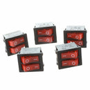 5 Pcs x Red Light Illuminated Double SPST ON/OFF Snap IN Boat Rocker Switch