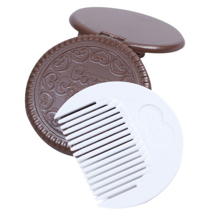 5X(1x Cute Cookie Shaped Design Mirror Makeup Comb Brown N2F2)