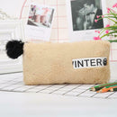 Cute Soft Plush Pen Bag Stationery Cosmetic Pouch Student Supply (Coffee) A