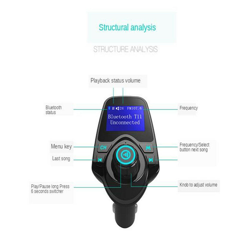 1.44'' LCD Display Bluetooth FM Car Modulator Radio Transmitter Ã¯Â¼Å’Audio