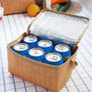 Portable Insulated Thermal Cooler Lunch Box Canvas Imitation Rattan Picnic Bag