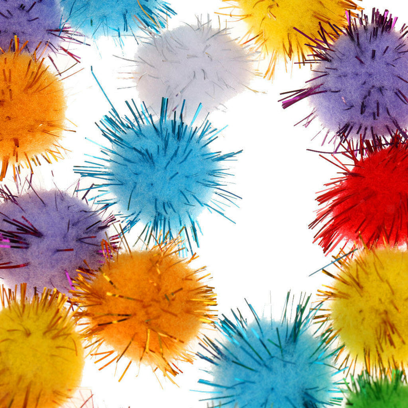 100pcs Glitter Tinsel Pompom Balls Small Pom Pom Ball 1.5cm