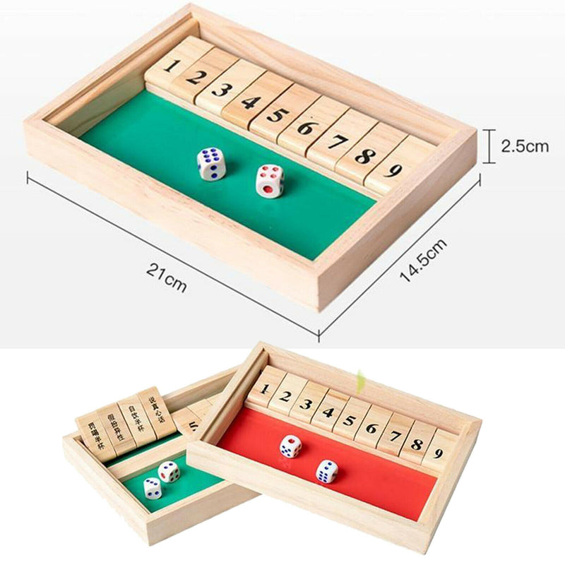 Classic 9 Numbers Wood Shut The Box with Dice Board Game for Adults Drinking