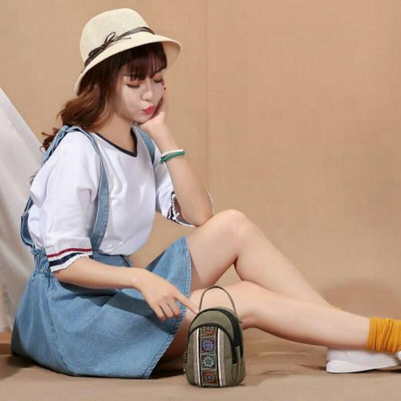 Embroidery Canvas Crossbody Bag Cell phone Pouch Coin Purse for Women Girls J5S1